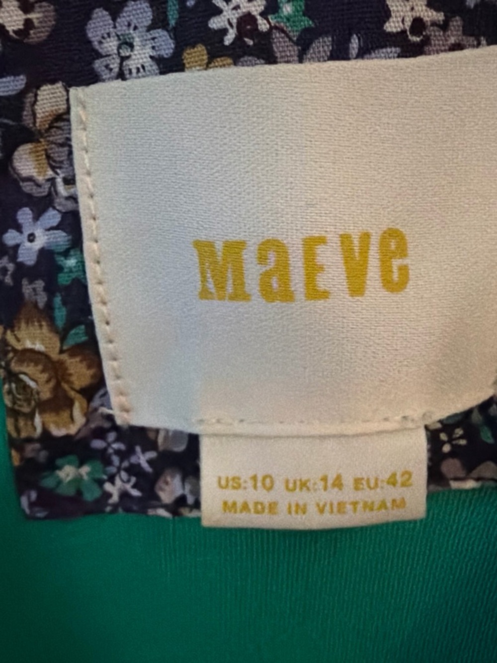Maeve Green Floral Fit-and-Flare Dress with Cream Lace Trim - Picture 3 of 5